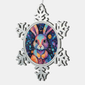 Ornement Flocon De Neige Lapin assis sur le coeur des fleurs (Vue impression)