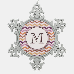 Ornement Flocon De Neige Lavande rose Chevron rayures avec Monogramme rond
