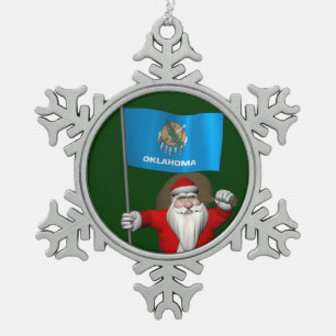 Ornement Flocon De Neige Le Père Noël Avec L'Ensigne D'Oklahoma