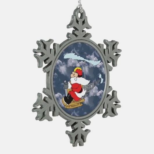 Ornement Flocon De Neige Le Père Noël en hélicoptère (Gauche)