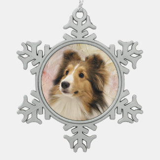 Ornement Flocon De Neige Le sable Sheltie font face