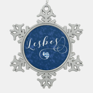 Ornement Flocon De Neige Lesbos, Coeur Grec Dans Le Drapeau, Grèce