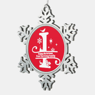 Ornement Flocon De Neige Lettre I Monogramme Nom de famille initial Salutat