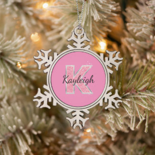 Ornement Flocon De Neige Lettre Parties scintillant rose K