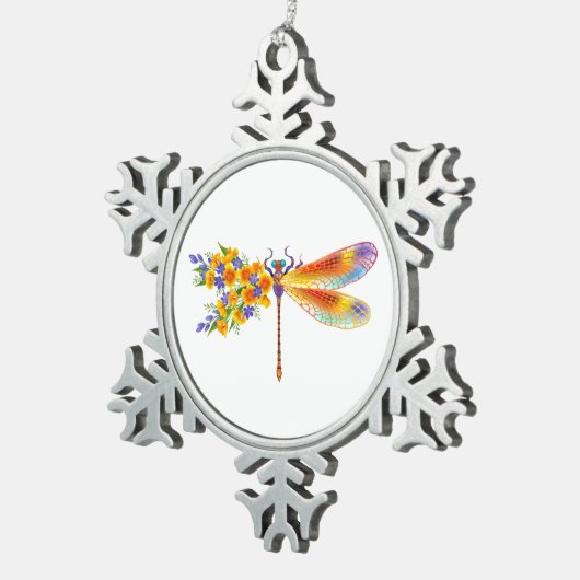Ornement Flocon De Neige libellule de fleurs jaunes (Vue impression)