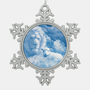 Ornement Flocon De Neige Lion et agneau dans les nuages