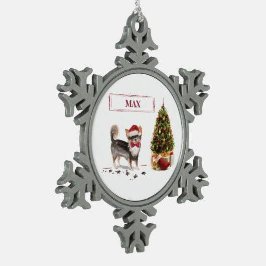 Ornement Flocon De Neige Long Haired Chihuahua Funny Christmas Dog Tree (Gauche)