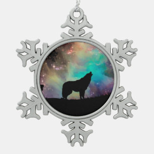 Ornement Flocon De Neige Loup hurlant dans l'univers