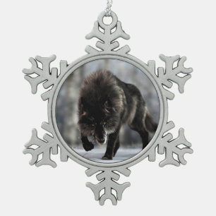 Ornement Flocon De Neige Loup noir en colère