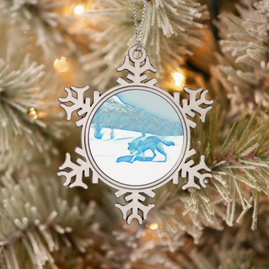 Ornement Flocon De Neige Loup solitaire dans WInter (Arbre)