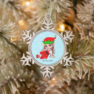 Ornement Flocon De Neige Lutin de Noël Fée tenant une étoile