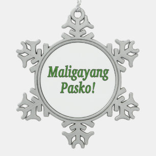 Ornement Flocon De Neige Maligayang Pasko ! Joyeux Noël dans le gf de