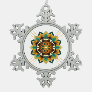 Ornement Flocon De Neige Mandala Motif 2002 en jaune et bronzette