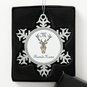 Ornement Flocon De Neige Manly Tribal Red Stag Silhouette Monogram Deer
