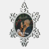 Ornement Flocon De Neige Mariage simplement élégant photo monogramme script (Vue impression)