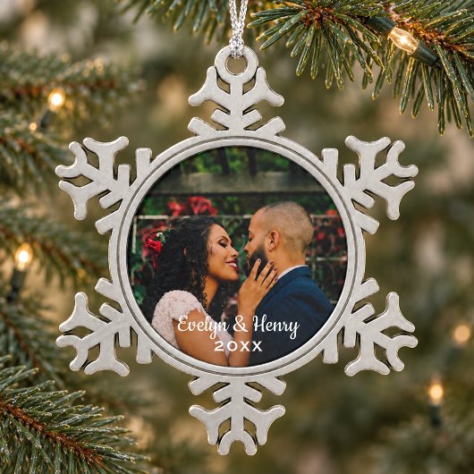 Ornement Flocon De Neige Mariage simplement élégant photo monogramme script