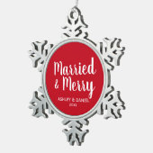 Ornement Flocon De Neige Marié et Joyeux Mariage Rouge (Vue impression)