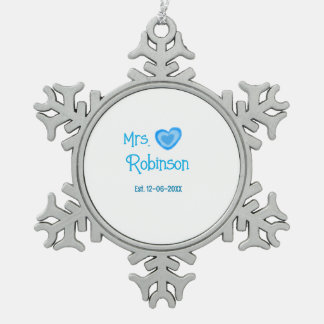 Ornement Flocon De Neige Mariée à être Mme ajouter nom date coeur bleu wate