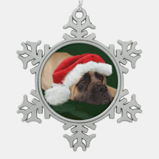 Ornement Flocon De Neige Mastiff dans un casquette de Père Noël