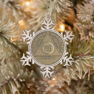 Ornement Flocon De Neige Médaille d'anniversaire de 8 ans de sobriété