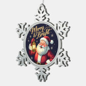Ornement Flocon De Neige Merry Bright Santa Holding Lantern Illustration (Vue impression)