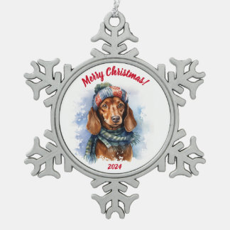 Ornement Flocon De Neige Merry Christmas Dachshund: Watercolor