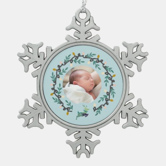 Ornement Flocon De Neige Merry Christmas Deer with Wreath Teal (Devant)