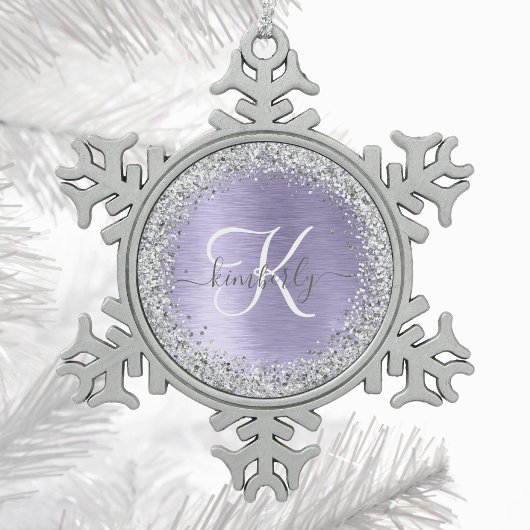 Ornement Flocon De Neige Métal brossé violet Parties scintillant d'argent N