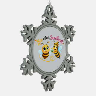 Ornement Flocon De Neige Mienne, chérie – Joli couple de abeilles romantiqu