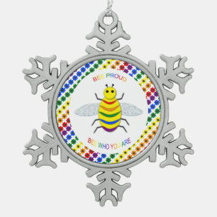 Ornement Flocon De Neige Mignon abeille LGBT fière et fleurs arc-en-ciel