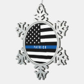 Ornement Flocon De Neige Mince Blue Line Police Nom Monogramme (Vue impression)