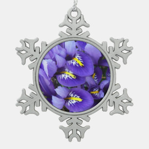Ornement Flocon De Neige Miniature Bleu Irises Printemps Floral