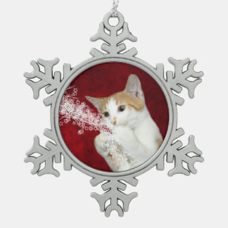 Ornement Flocon De Neige Minou tigré espiègle de Noël