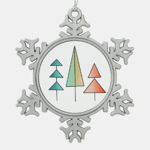 Ornement Flocon De Neige moderne arc-en-ciel arbres roses sarcelle simple m