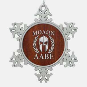 Ornement Flocon De Neige Molon Labe Laurels guerrier spartiate Décor en boi