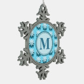 Ornement Flocon De Neige Monogram Blue Snowflake Motif personnalisable (Gauche)