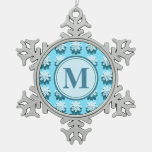 Ornement Flocon De Neige Monogram Blue Snowflake Motif personnalisable