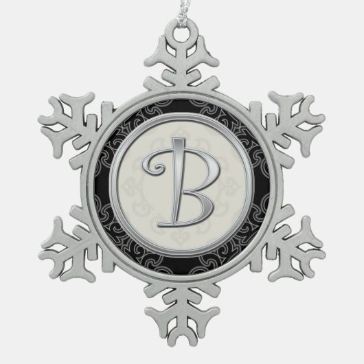 Ornement Flocon De Neige Monogramme d'argent élégant B Noël (Devant)