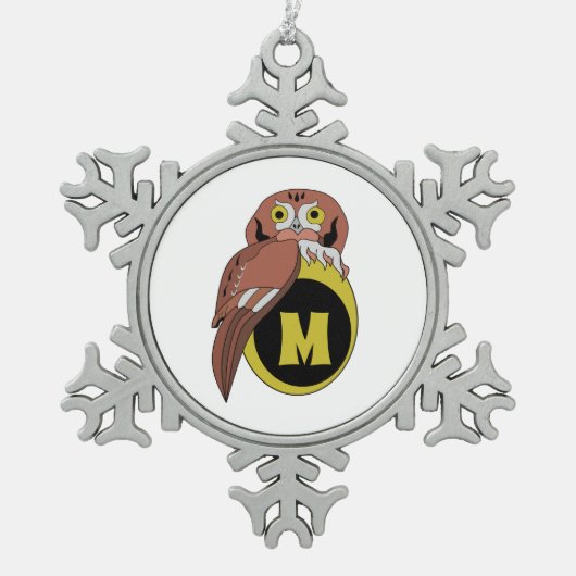 Ornement Flocon De Neige Monogramme de Chouette de l'Est (Devant)