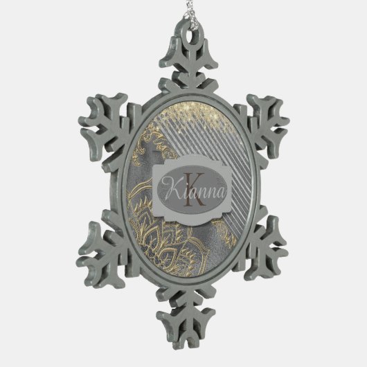 Ornement Flocon De Neige Monogramme de mandala chic (Gauche)