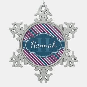 Ornement Flocon De Neige Monogramme de Motif Turquoise Gras Violet