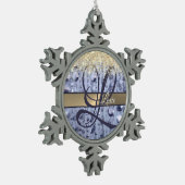 Ornement Flocon De Neige Monogramme de perles bleues éblouissantes (Gauche)