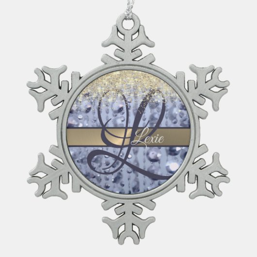 Ornement Flocon De Neige Monogramme de perles bleues éblouissantes (Devant)