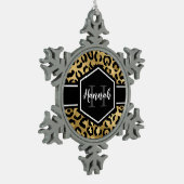 Ornement Flocon De Neige Monogramme de points de léopard noir or (Gauche)