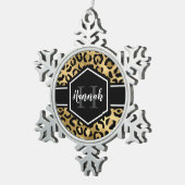 Ornement Flocon De Neige Monogramme de points de léopard noir or (Vue impression)