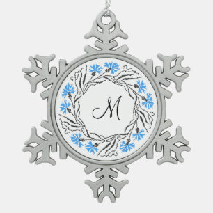 Ornement Flocon De Neige Monogramme initial du cercle de Cornflower de poin