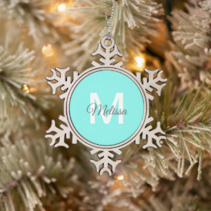 Ornement Flocon De Neige monogramme moderne chic minimaliste turquoise aqua