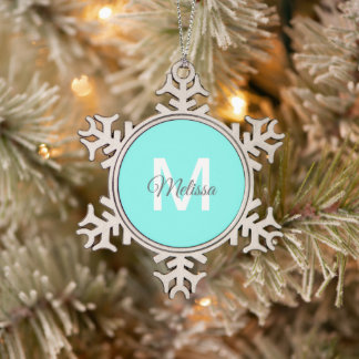 Ornement Flocon De Neige monogramme moderne chic minimaliste turquoise aqua