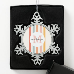 Ornement Flocon De Neige Monogramme Retro Grandes Colorées Personnalisées