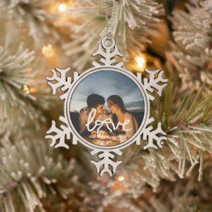 Ornement Flocon De Neige Montre de couple personnalisée avec photo et typog